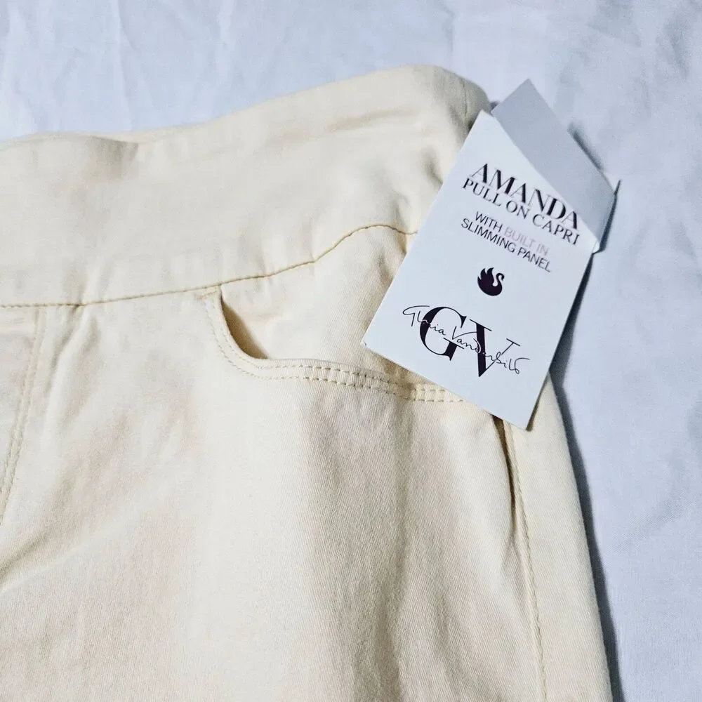 Gloria Vanderbilt Amanda Womens Capri Almond Cream Size 6 Cotton Blend Slimming